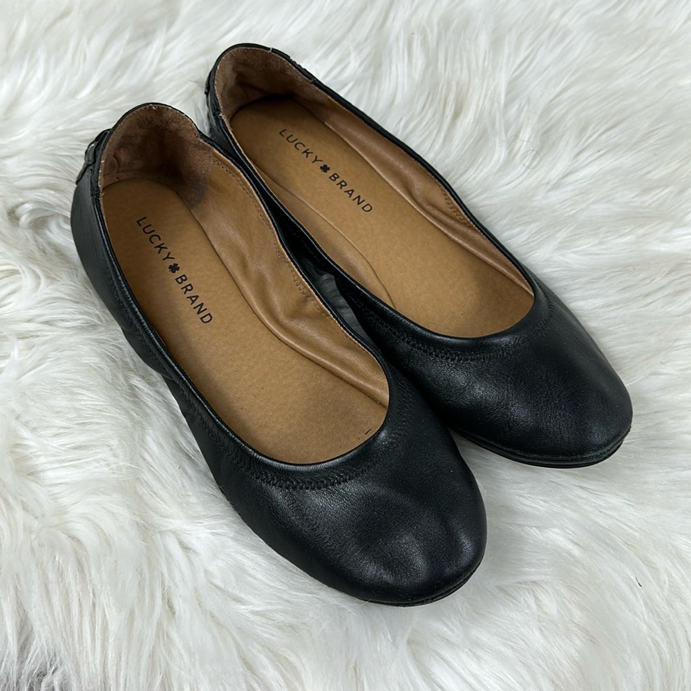 Lucky Brand Black Leather Ballet Round Toe Erin Flats 9